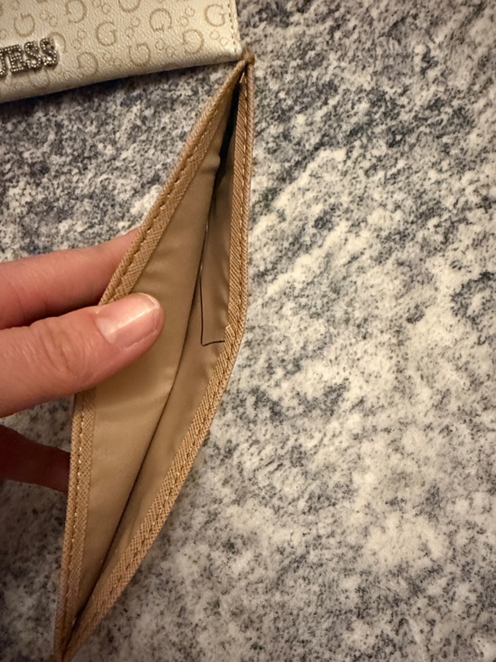 GUESS Cream Logo Wristlet Clutch with Tan Accent NWOT - Picture 6 of 6